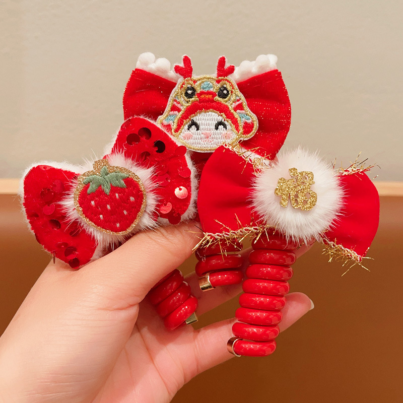 New New Year hair accessories, children's telephone line hair ties, girls' festive flower hair bands, non-damaging hair ties, baby headwear details Picture
