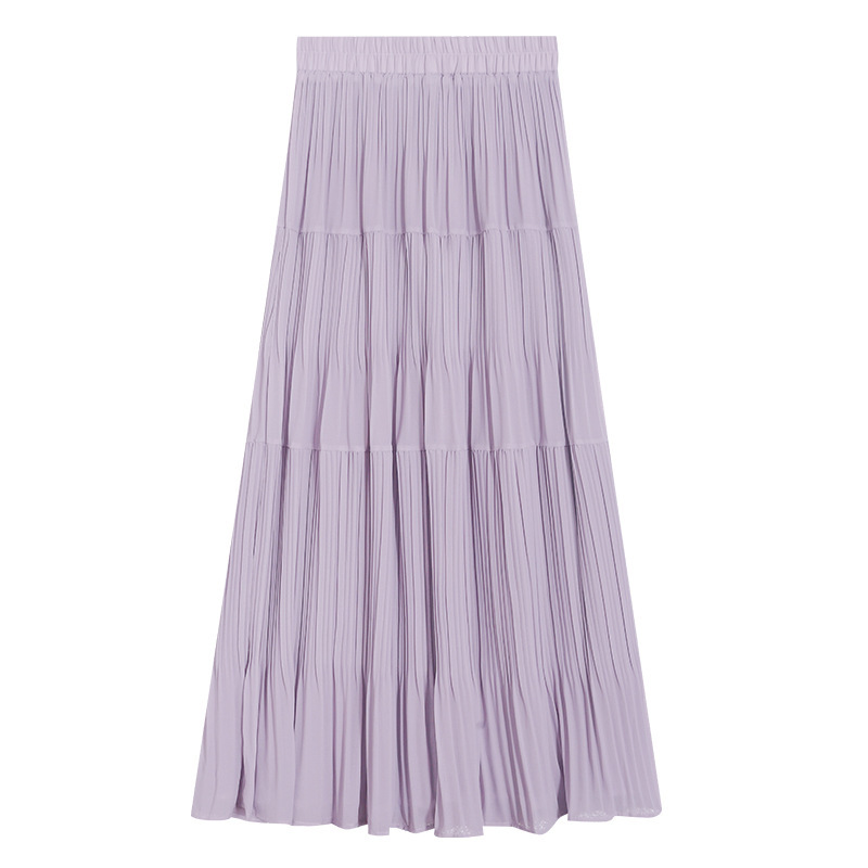 High-end purple skirt for women, spring and summer new A-line chiffon long skirt, pleated skirt, slimming, high-waisted, wide-swing skirt Item Picture