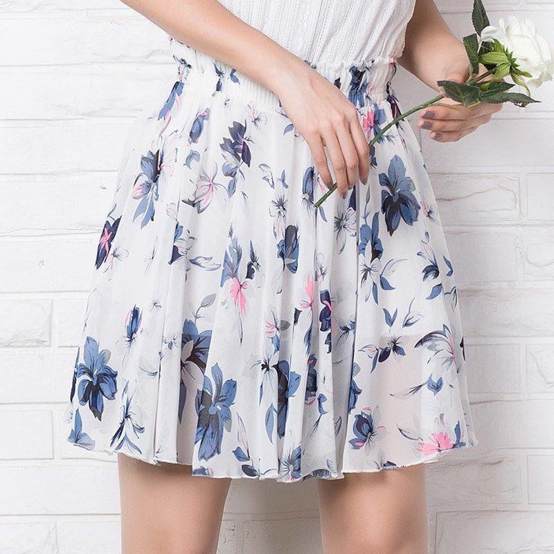30 kinds of fashionable printed pleated chiffon short skirts with elastic waists, summer A-line skirts for female students, Korean version Specification image
