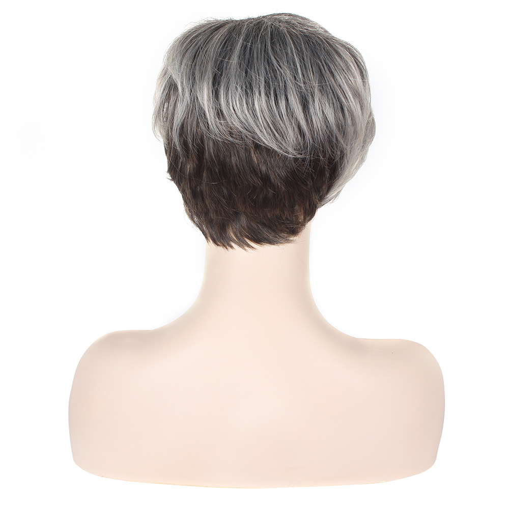 Foreign trade wigs, European and American wigs, short hair, women's fluffy curly hair manufacturer in stock, fashionable gradient mixed color fluffy short hair Item Picture