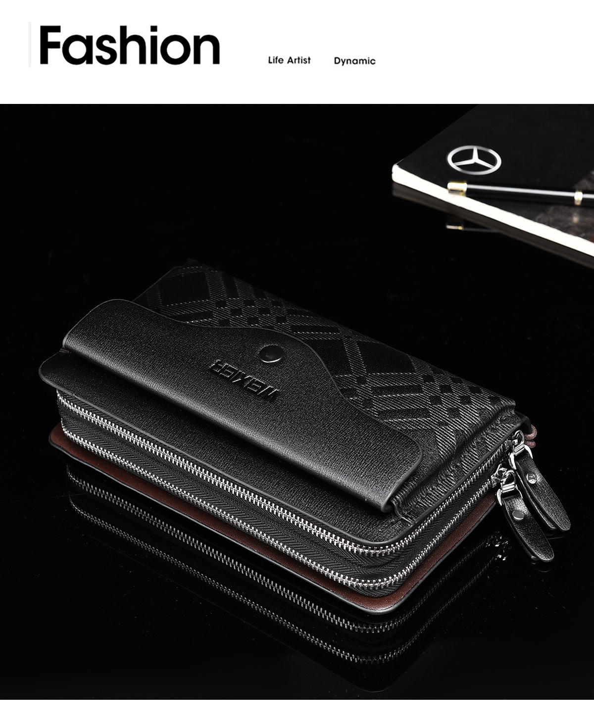 休闲男士长款商务钱包便携手抓包pu大容量双拉链手拿包多卡位夹包详情21