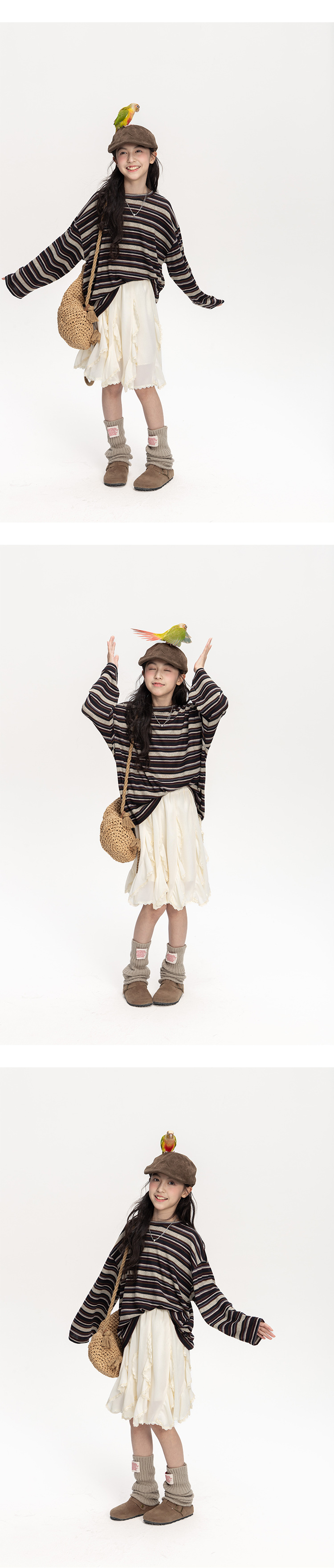 女童撞色条纹长袖t恤2025秋冬新款儿童韩版慵懒风宽松打底衫上衣详情11