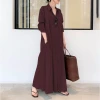 New casual and loose women's clothing from Europe and America, solid color lapel, long-sleeved, pocket, simple long dress, one-piece delivery details Picture