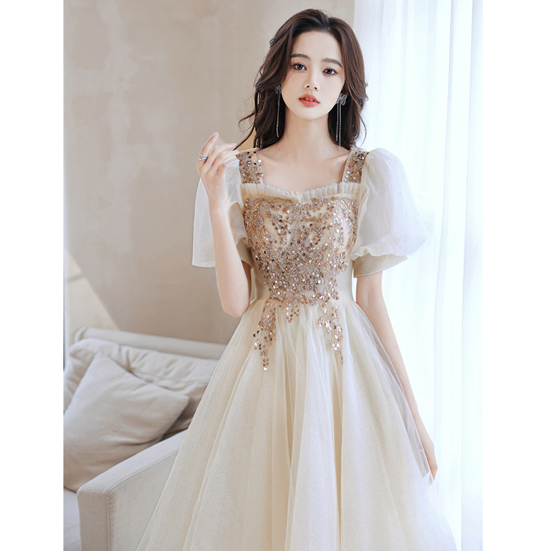 香槟色晚礼服小众轻奢高端气质名媛伴娘服高级感小个子夏