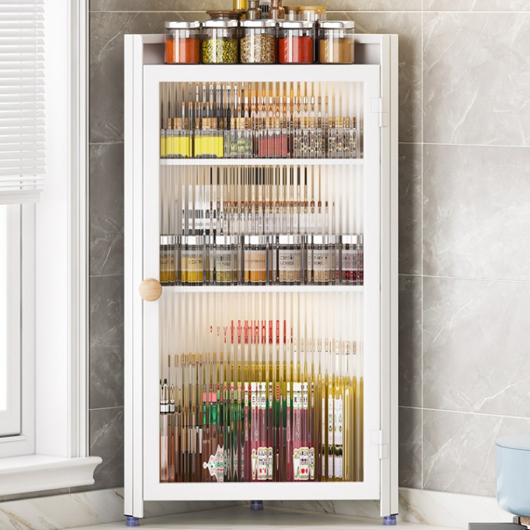 Kitchen Shelf Corner Triangle Cabinet Condiment Counter With Cabinet Door Dustproof Corner Condiment Rack Multi-Layer Storage Cabinet details Picture