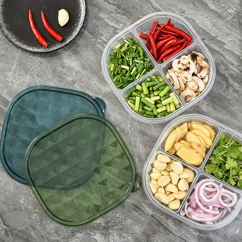 Food compartments box, grain and fruit classification box, refrigerator storage box, anti-odor-mixing preservation box, four-compartment preservation box details Picture
