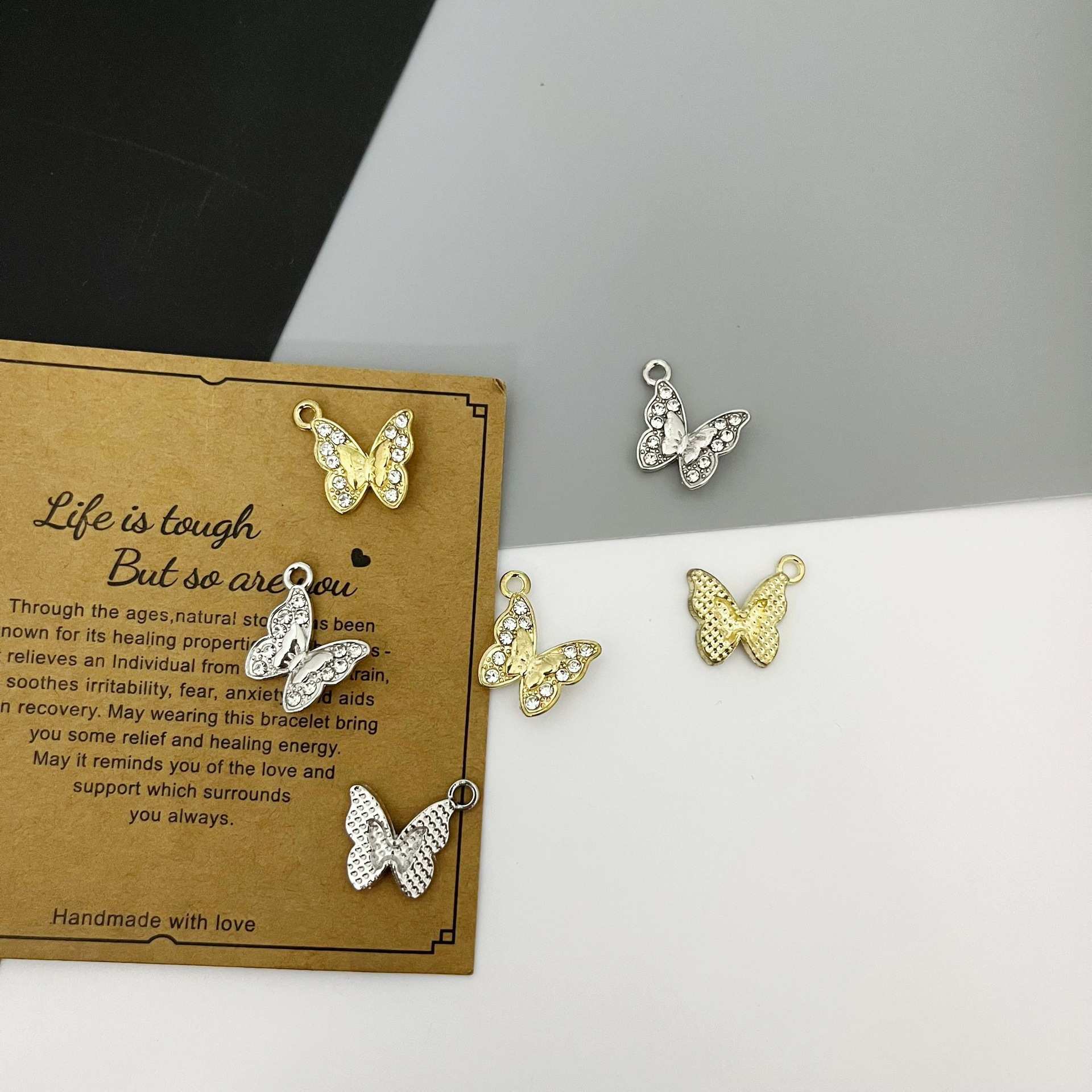 Alloy rhinestone high-end diamond-encrusted butterfly pendant DIY jewelry accessory wholesale Specification image