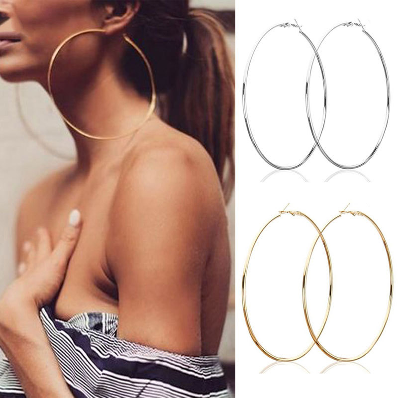 Cross-border best-selling exaggerated large circle earrings and earrings for women, European and American simple and individual metal smooth ear ring accessories wholesale details Picture