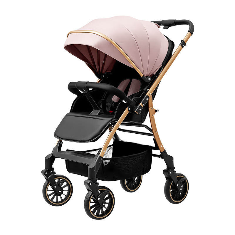 Baby stroller with four wheels, universal direction, lightweight, suitable for sitting, lying down, folding, high view, bidirectional Specification image