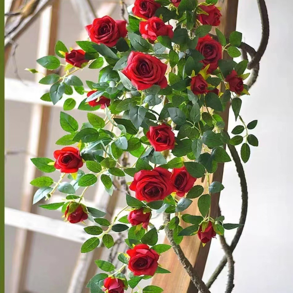 Wedding background props, ceiling artificial flowers, rose artificial flowers, hanging flower vines, wall hangings, interior soft decorations Specification image