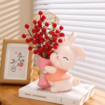 Fortune flower rabbit decoration porch lovely light luxury high-end home living room TV cabinet desktop decoration housewarming gift