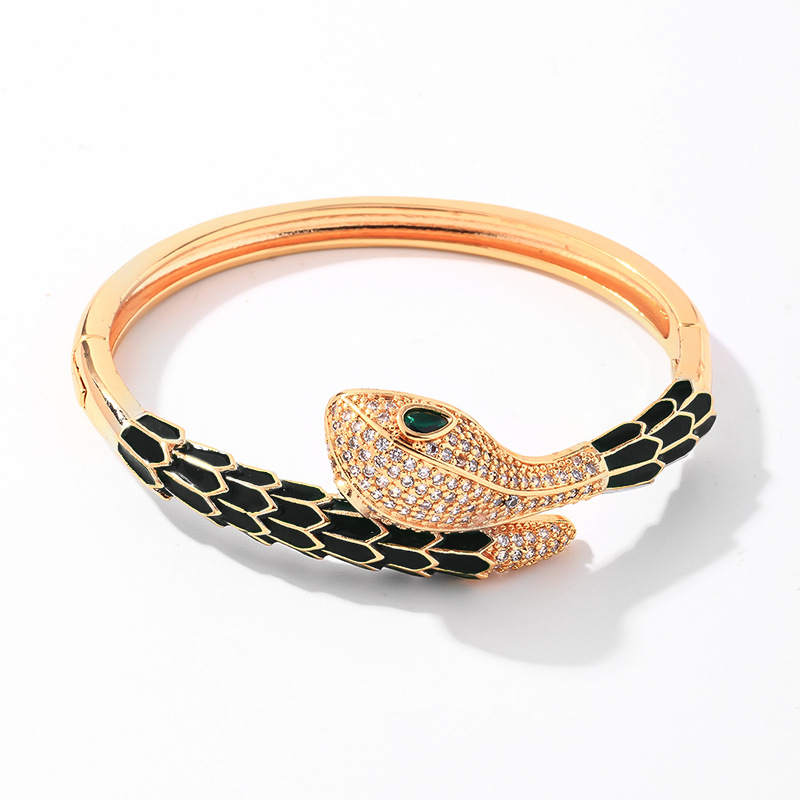 Snake-shaped jewelry set, Kashi accessories, cross-border full-diamond zircon bracelet ring from Europe and America, light luxury and individual, heavy heavy leopard head Item Picture