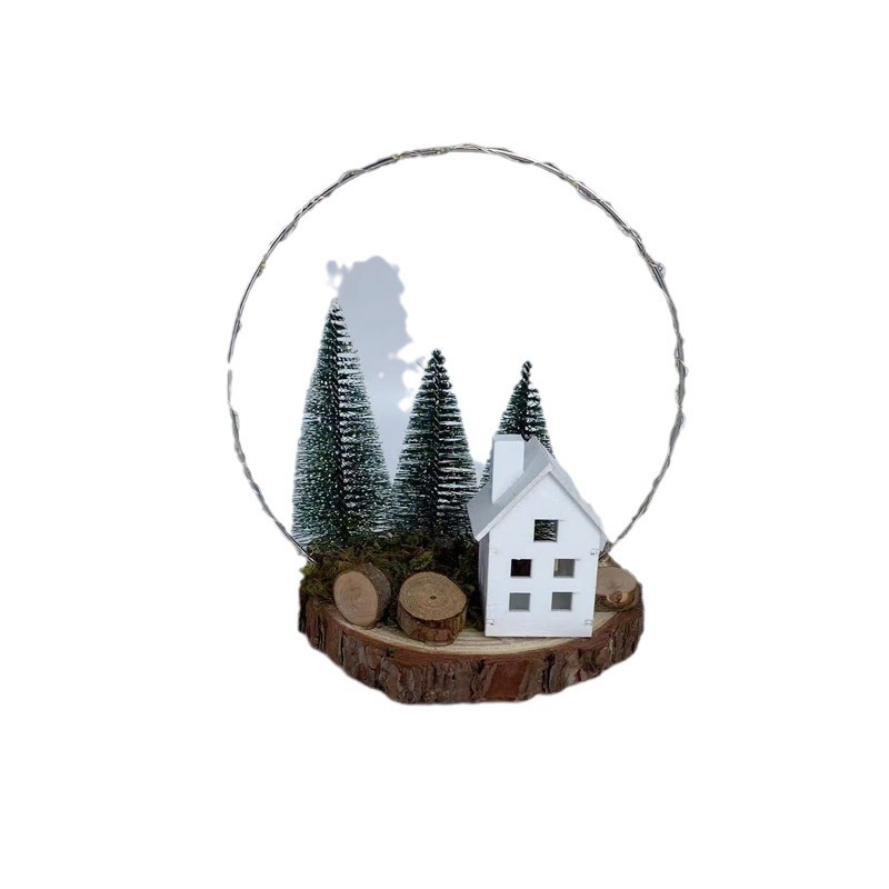 New Christmas Wreath Iron Circle Mini Tree House Wooden Wheel Modern Decorative Wreath Home Ornaments Ornaments With Light Pie Item Picture