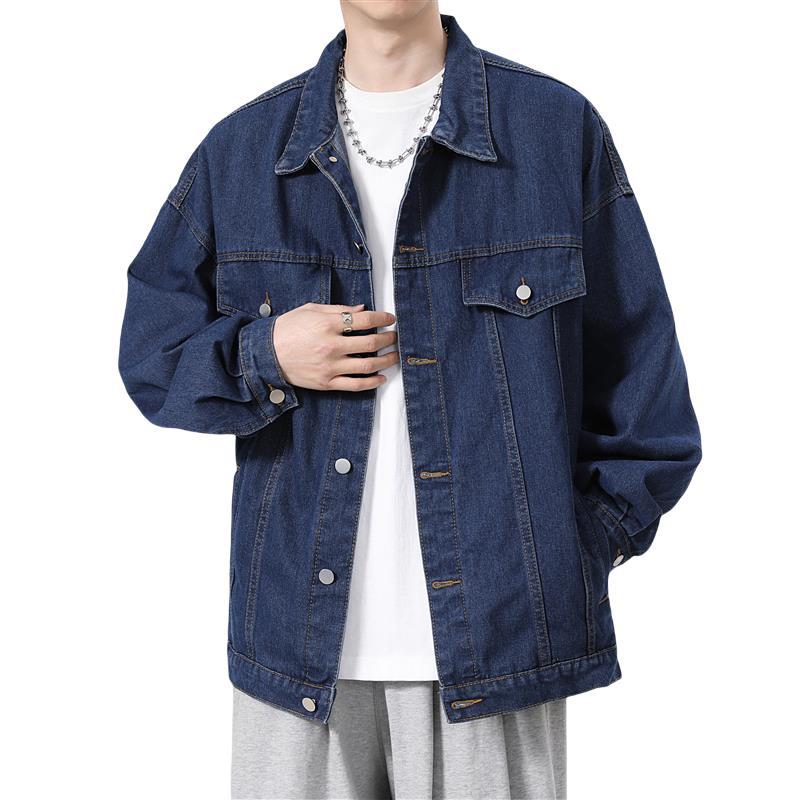 American retro denim jacket for men, loose work jacket for spring and autumn, trendy casual top, high street cool and stylish men's wear Item Picture
