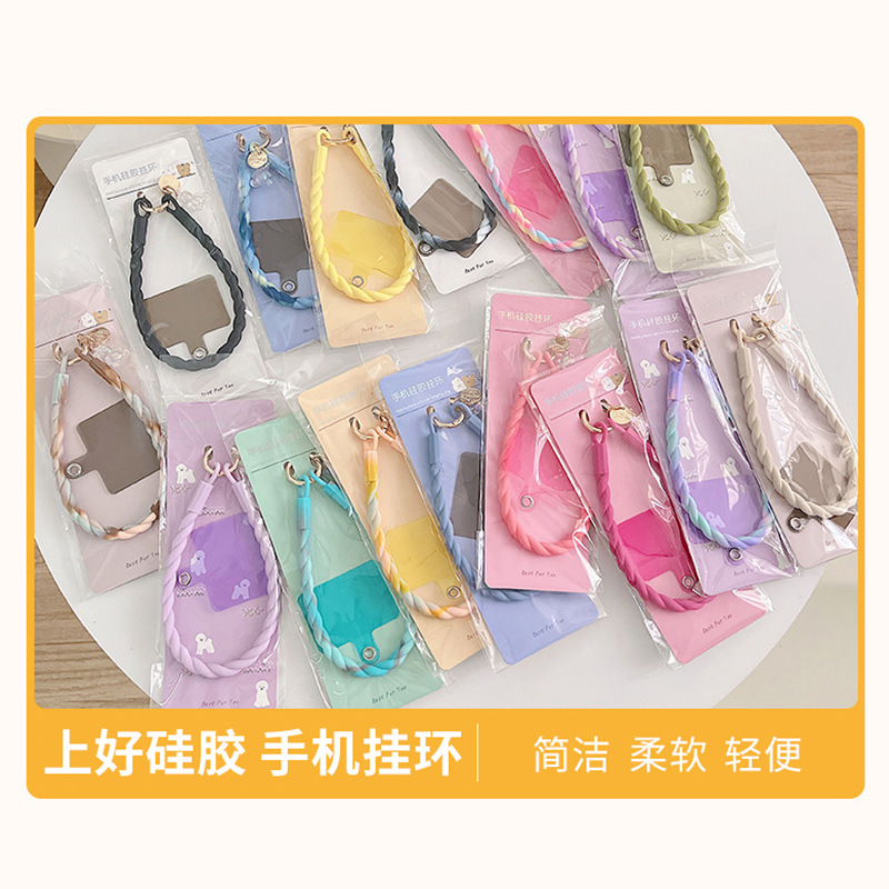 Japanese South Korean Ins Wind Twist Solid Color Clip Mobile Phone Lashings Anti-Fall Silicone Wrist Strap Creative Cute Luminous Bear Cartoon Pendant Mobile Phone Shell Universal Gasket Card Pendant Jewelry Female details Picture