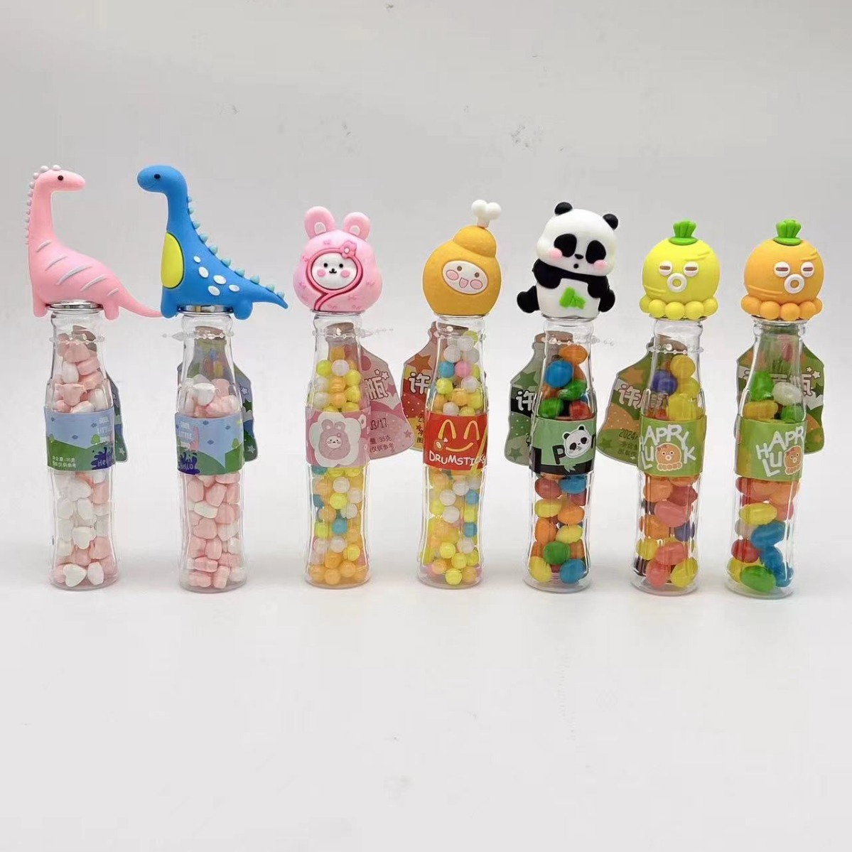 创意珍珠糖网红宝贝兔许愿瓶七彩糖果批发儿童小零食瓶装卡通糖果图