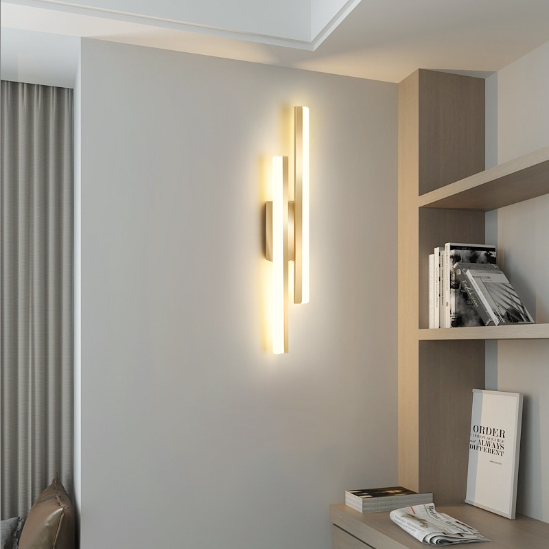 Nordic style wall lamp, sofa background wall lamp, creative minimalist long golden led, popular bedroom bedside lamp details Picture