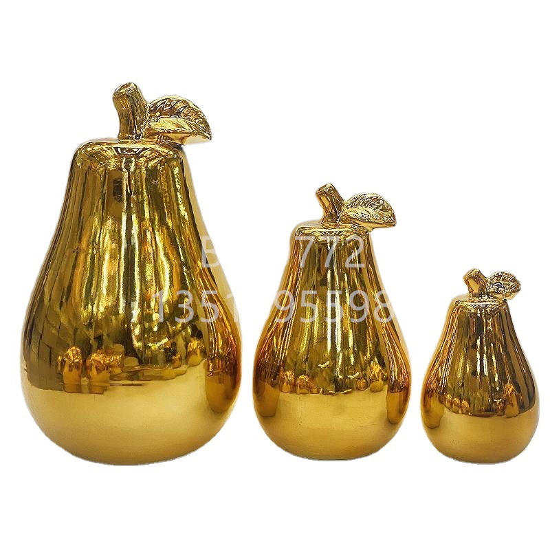 Simple golden ceramic pear ornaments, creative living room interior decoration ornaments, European-style handicrafts, golden castle vases Item Picture