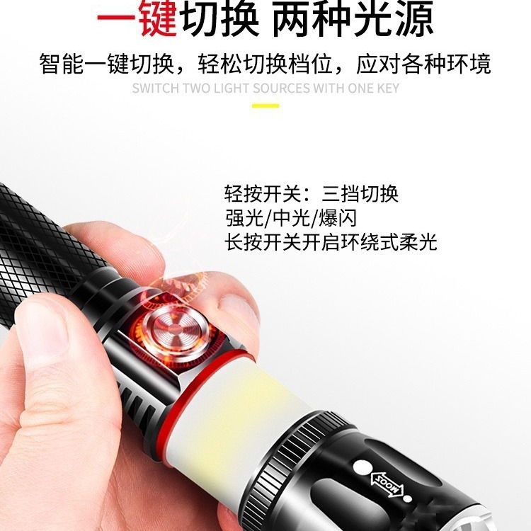 LED al aire libre nuevo multifuncional doble linterna USB recargable luz de largo alcance linterna de alta potencia details Picture