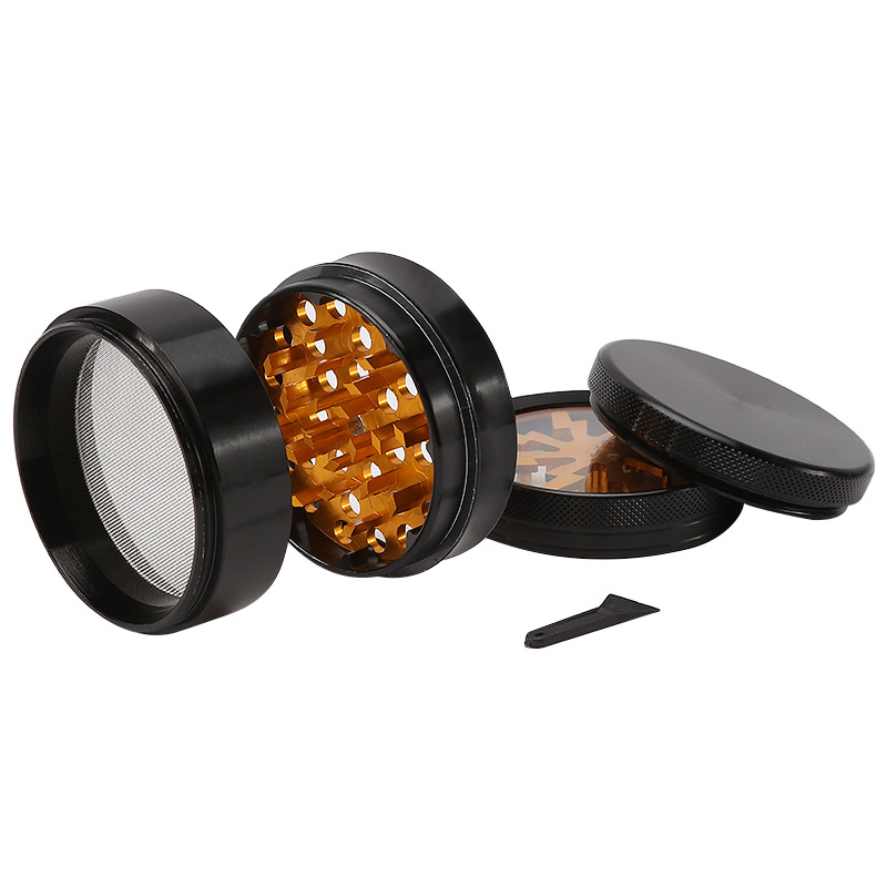 跨境热销63MM铝合金闪电款平板磨烟器 现货多色四层金属磨烟器细节图