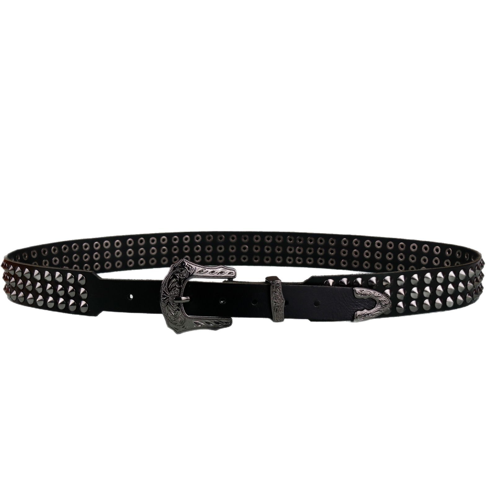 Guangzhou top-grain cowhide genuine leather belt for men, punk, hardware spikes, personalized and trendy men's belt, hip-hop style Item Picture