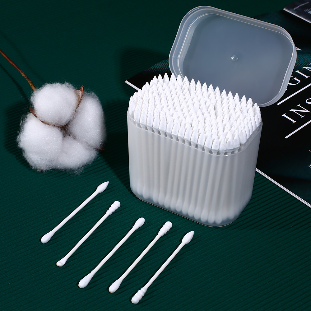 200 box double-headed cotton swab Disposable cotton pad Small head ear pick cotton swab Sanitary pad round head pointed wooden stick thumbnail