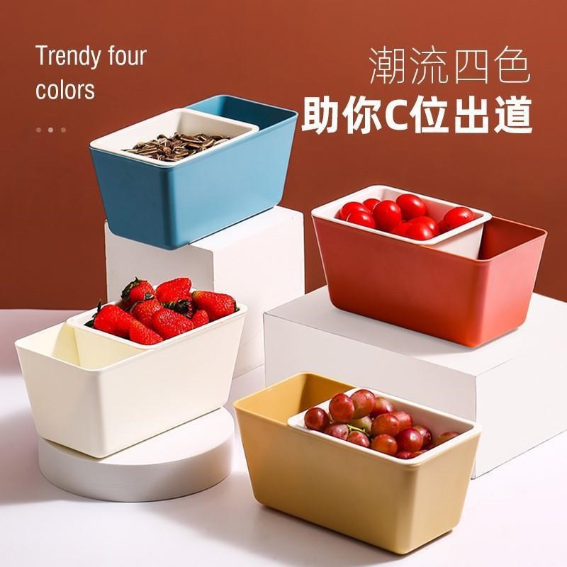 家用懒人双层零食盒嗑瓜子神器方形可沥水果盘家用糖果零食干果盘详情图2
