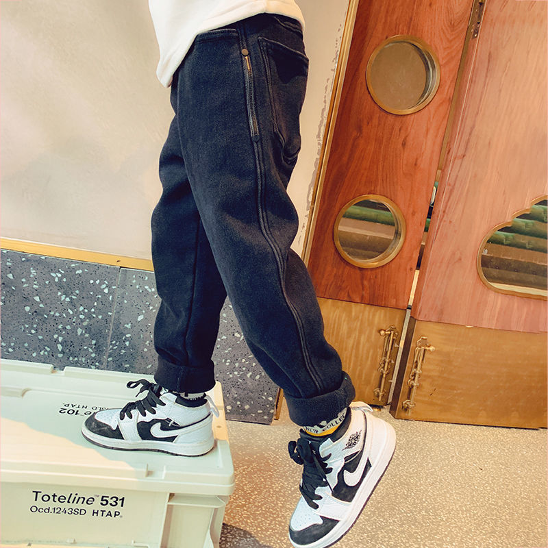 Boys' pants Autumn/Winter 2022 new style Children's fleece and thickened jeans and Korean-style stylish workwear pants for big kids Specification image