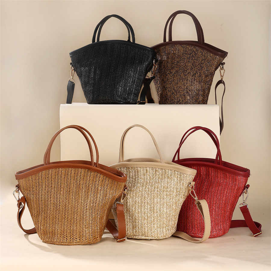 外贸女士单肩斜挎包大容量沙滩旅行度假包海边时尚草编编织手提包