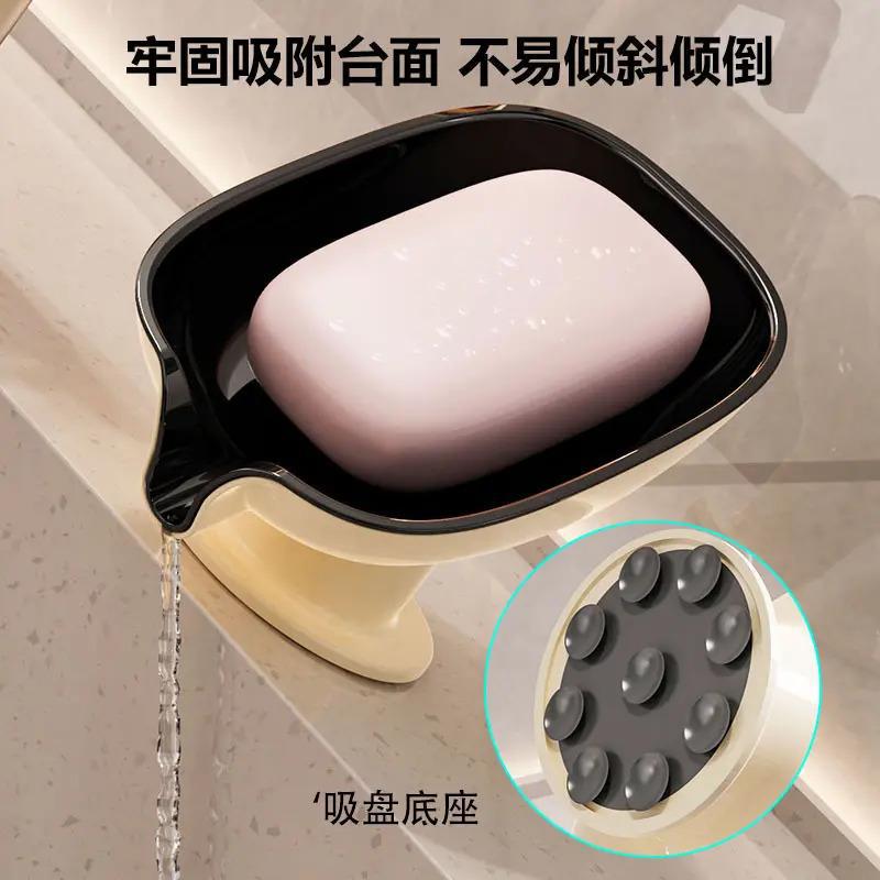 Good water-draining soap box, no need for drilling, household light luxury suction cup soap box, bathroom countertop soap rack, storage rack Specification image