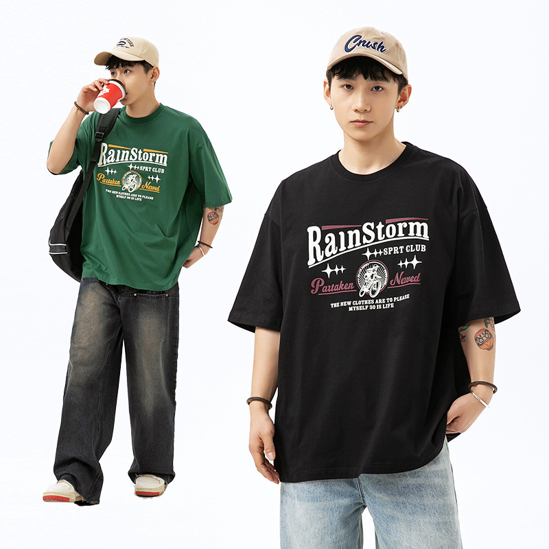 韩路男装 街潮字母印花T恤男女夏季新款美式复古宽松情侣短袖体恤