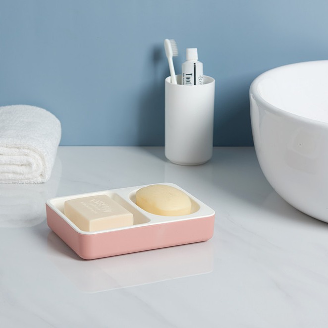 Double-layer two-compartment storage soap draining box 1305 soap box, double-compartment plastic soap box, home and bathroom soap box details Picture