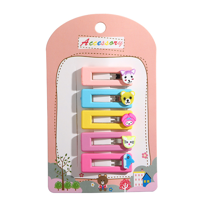 Girls Colored Dopamine Bb Clip Baby Cute Bear Love Cartoon Back Of Head Broken Hair Clip Girl Bangs Clip Item Picture