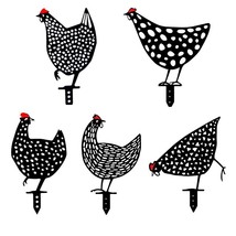 跨境现货花园摆件铁艺镂空铁鸡园林黑鸡插牌雕塑Chicken Yard Art