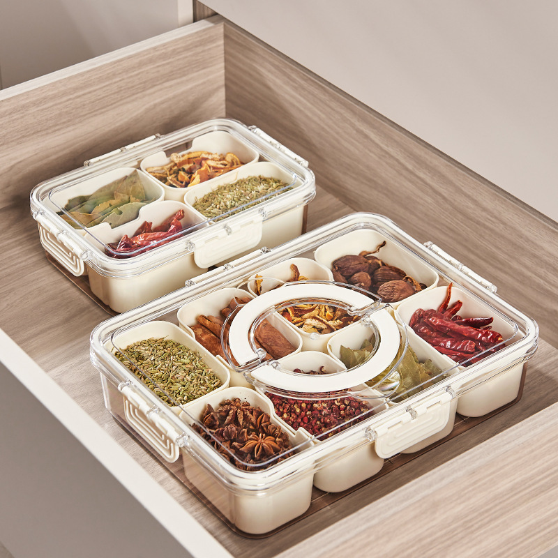 Spice Box Sealed New Fresh-Keeping Storage Box Star Anise Pepper With Portable Basket Multi-Cell Moisture-Proof Convenient details Picture
