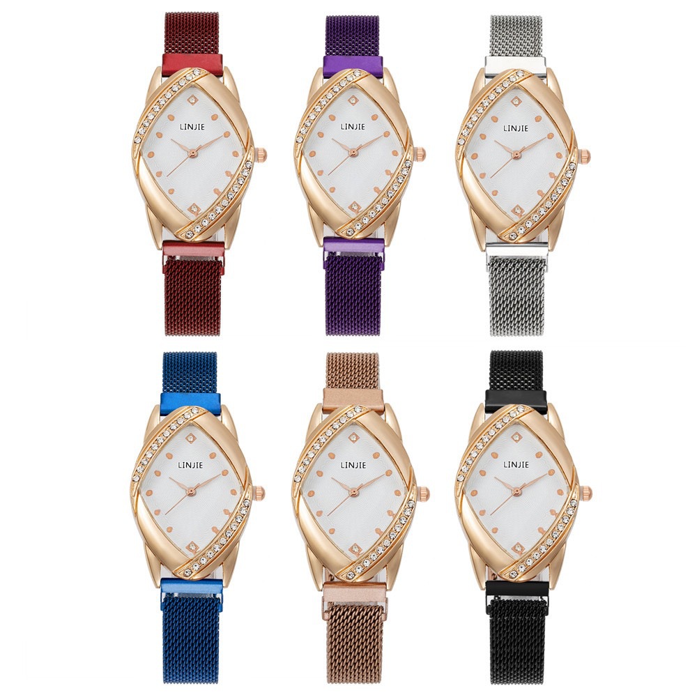 A new high-end women's watch for foreign trade, a diamond-encrusted British watch, a simple and light luxury netted women's fashion wristwatch details Picture