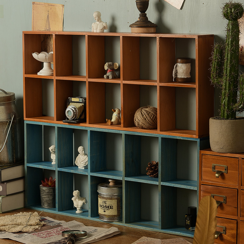 Zakka Practical To Do Old Wooden Boxes Wooden Ornaments 12 Boxes Makeup Jewelry Storage Box Living Room Corridor Wall Decoration details Picture