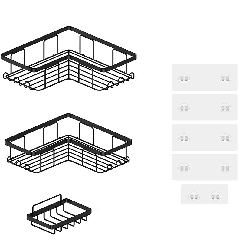 Sin perforación acero inoxidable baño triangular rack jabón rack con gancho kitchen corner storage rack baño rack Item Picture