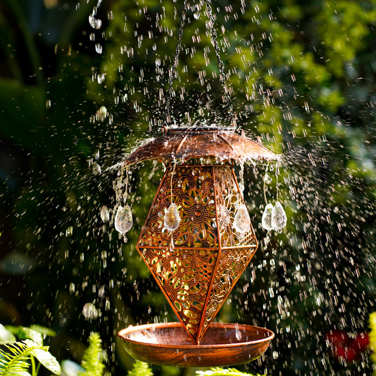 2022 Cross-border new products: ironwork solar lamps, hollowed-out brick and stone umbrellas, bird feeders, courtyard decoration, dynamic garden lamps Specification image