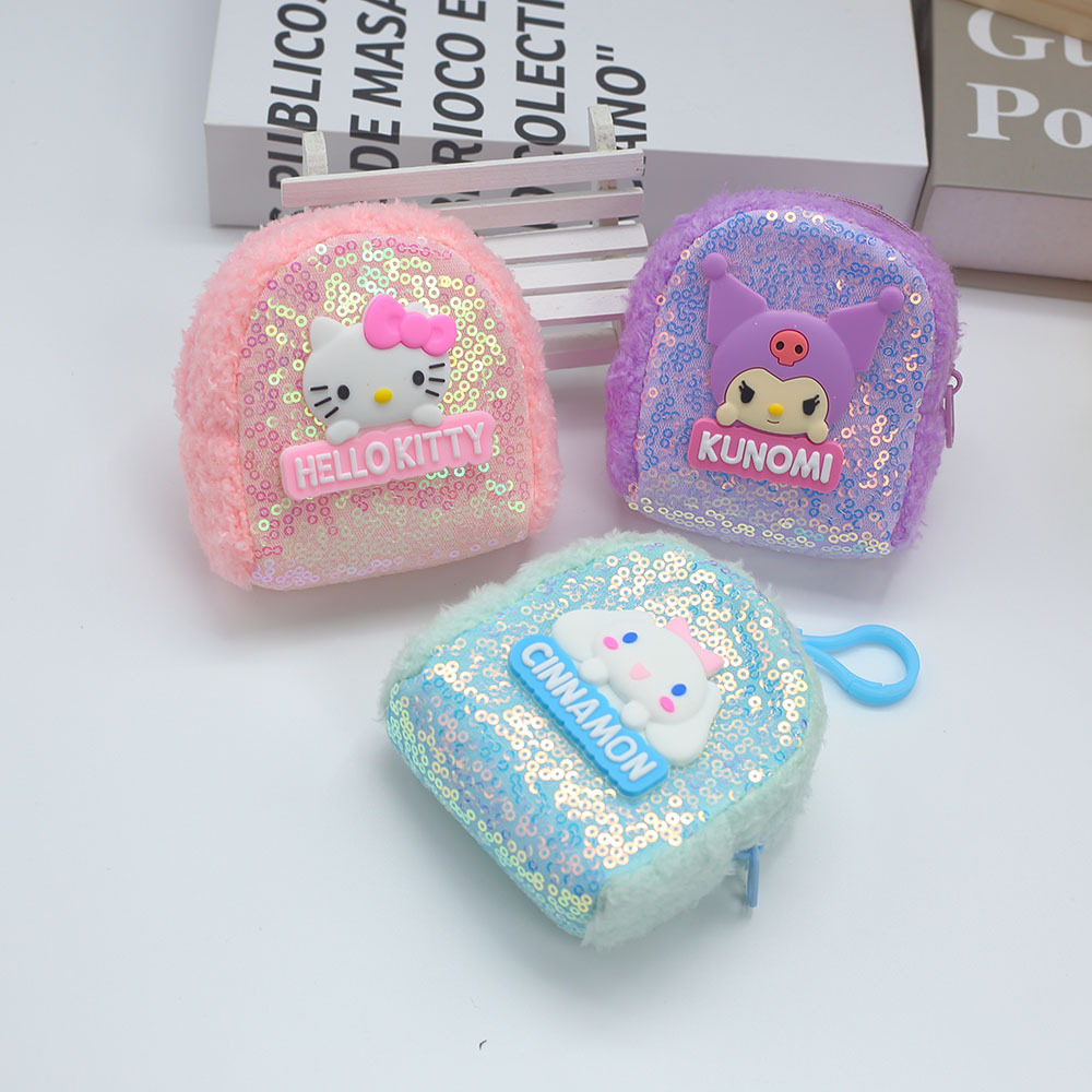 New colorful sequined coin purse, cartoon cute mini children's plush bag, keychain pendant, earphone storage Specification image