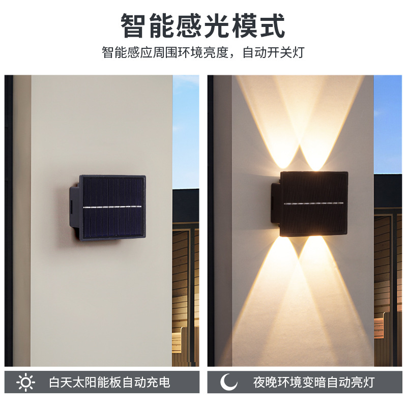 Solar Outdoor Wall Light Courtyard External Wall Pillar Waterproof Wall Washing Light Garden Wall Background Wall Under The Cross-Border Light details Picture