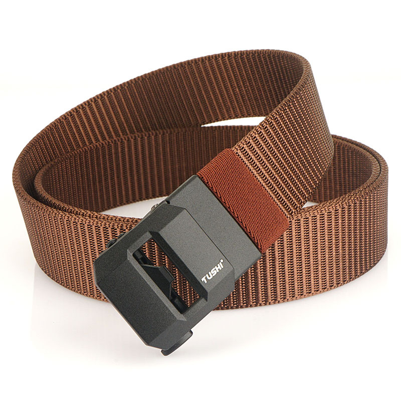 Classic High-End Atmospheric Lengthened And Thickened Men's Tactical Nylon Belt Edentless Smooth Automatic Buckle Canvas Nylon Tide details Picture