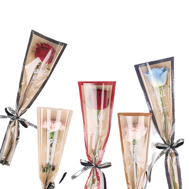 Flower bag Transparent opp kraft paper bag Goddess Festival single bouquet packaging waterproof rose bag Item Picture
