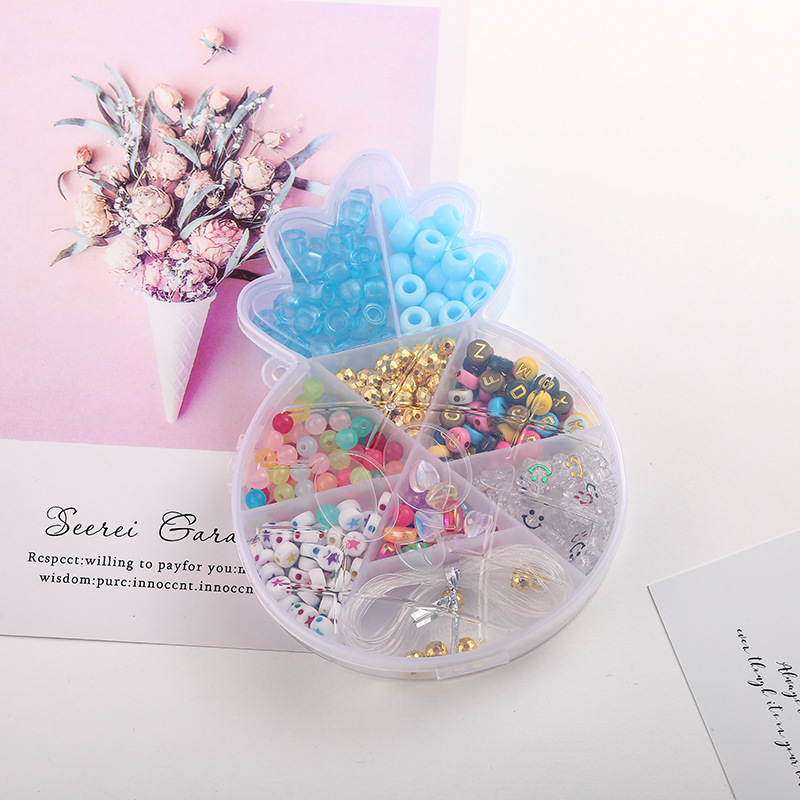 新款外贸跨境8格字母珠米珠菠萝套装儿童串珠手工diy饰品配件