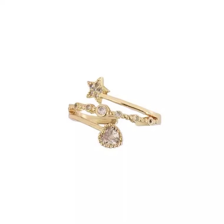 Kimoj's New Heart-Shaped Five-Pointed Star Ring Is A Fashionable, Light Luxury, Niche And Unique Instagen-Style Ring With A High-End Feel Item Picture