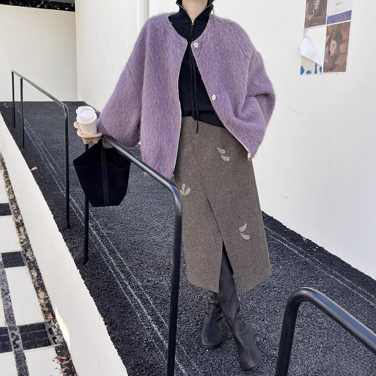 冬上新50羊毛法式重工钉珠粗花呢慵懒百搭半裙