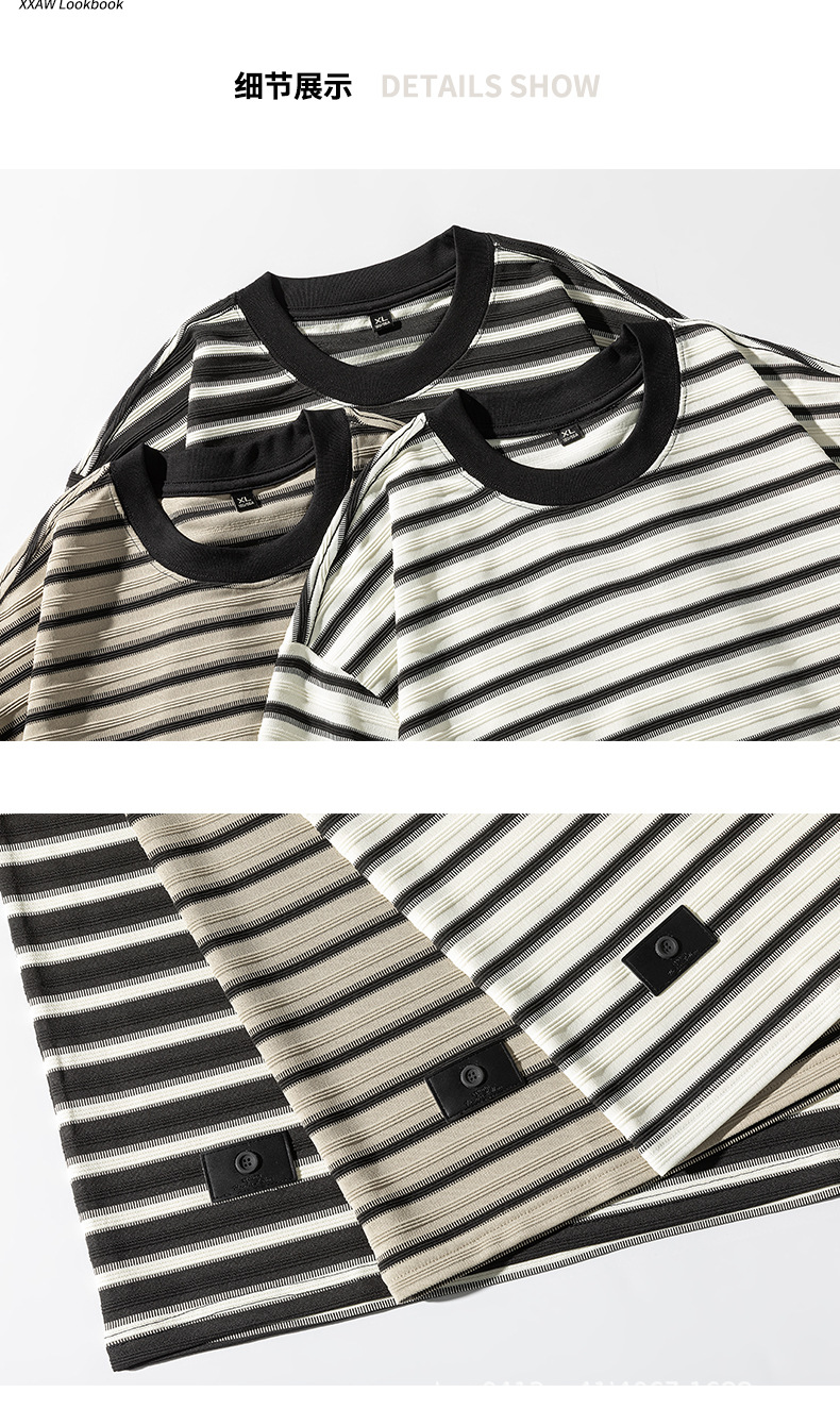 Black striped long-sleeved T-shirt for men, a loose and contrasting color round soul base layer top from the 2025 autumn fashion brand pic 15