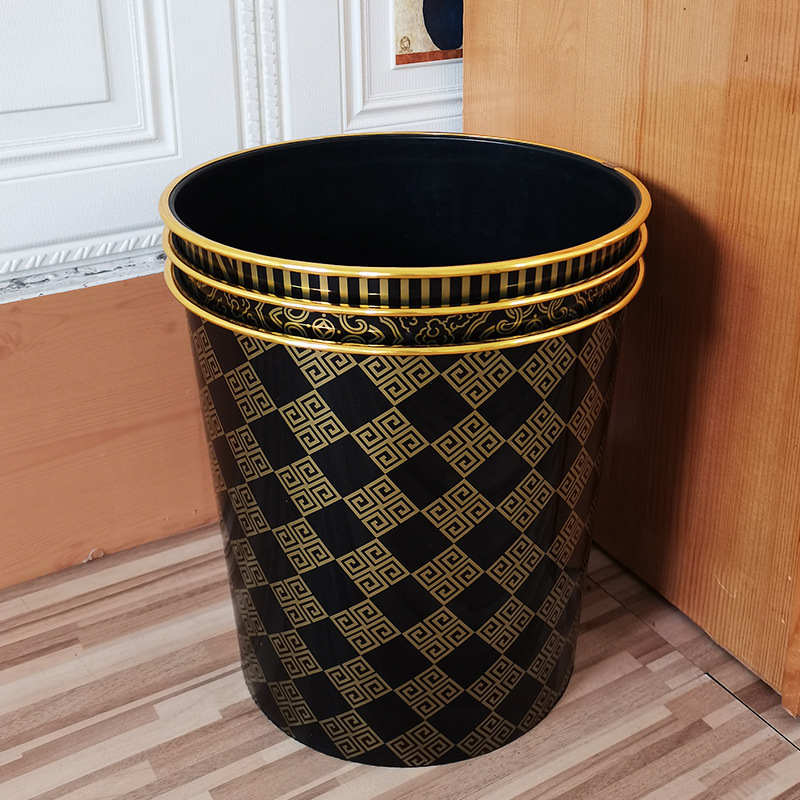 Golden Edge trash can, household kitchen and bathroom garbage storage plastic trash can, wastebasket details Picture
