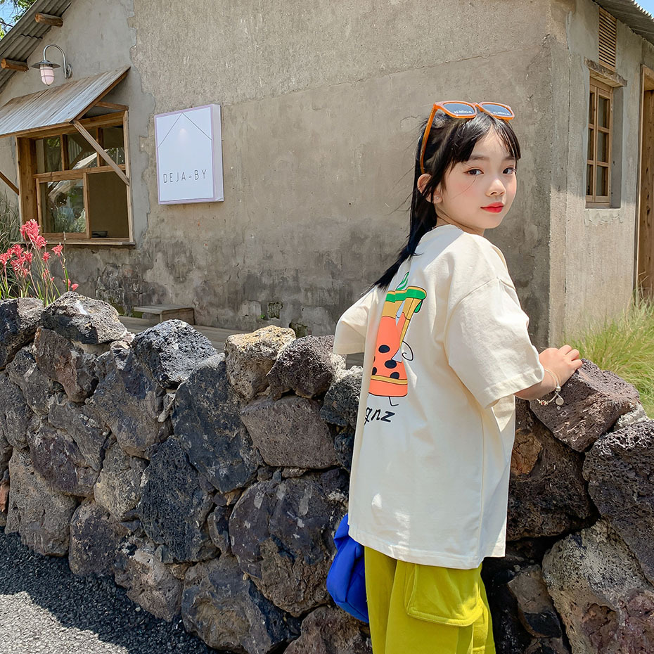 Fenghe Girls' Short-sleeved Summer 2022 New Style Mid-sleeved Summer Casual Children's top T-shirt Specification image