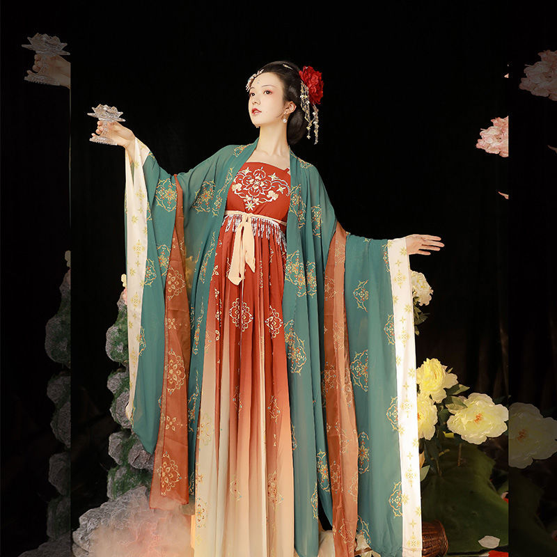 春季唐制汉服女成人古装中国风超仙重工刺绣大袖衫印花柯子裙女装